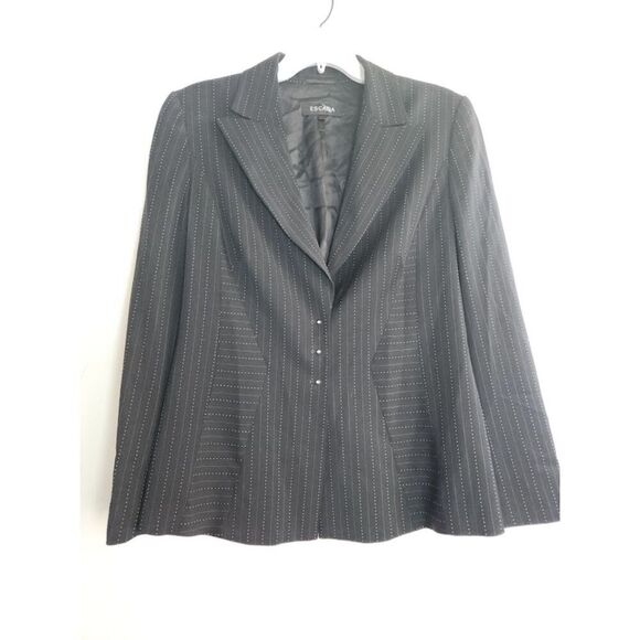 Escada Women Black 100% Pure New Wool 3 Button Blazer size EU44 or US 10 - Picture 1 of 11